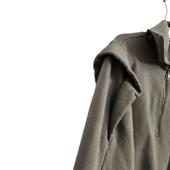 Frame Sweater Womens Large Military Green Shoulder Detail Half Zip Sweatshirt - Picture 5 of 10